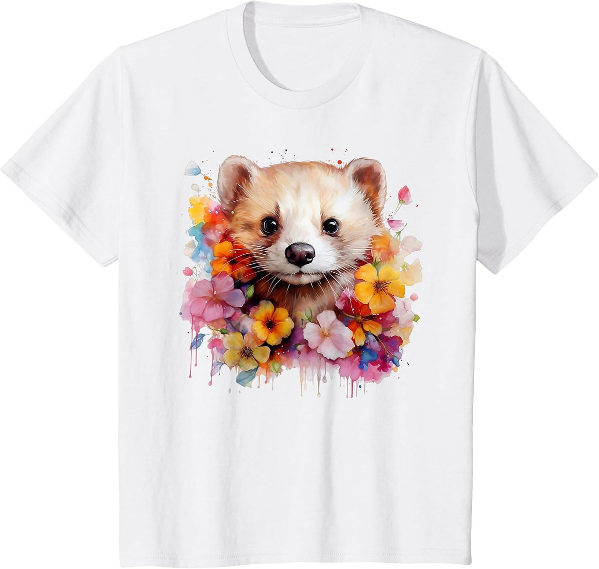 Pet Ferret Watercolor Flowers Ferret Mom T-Shirt - White