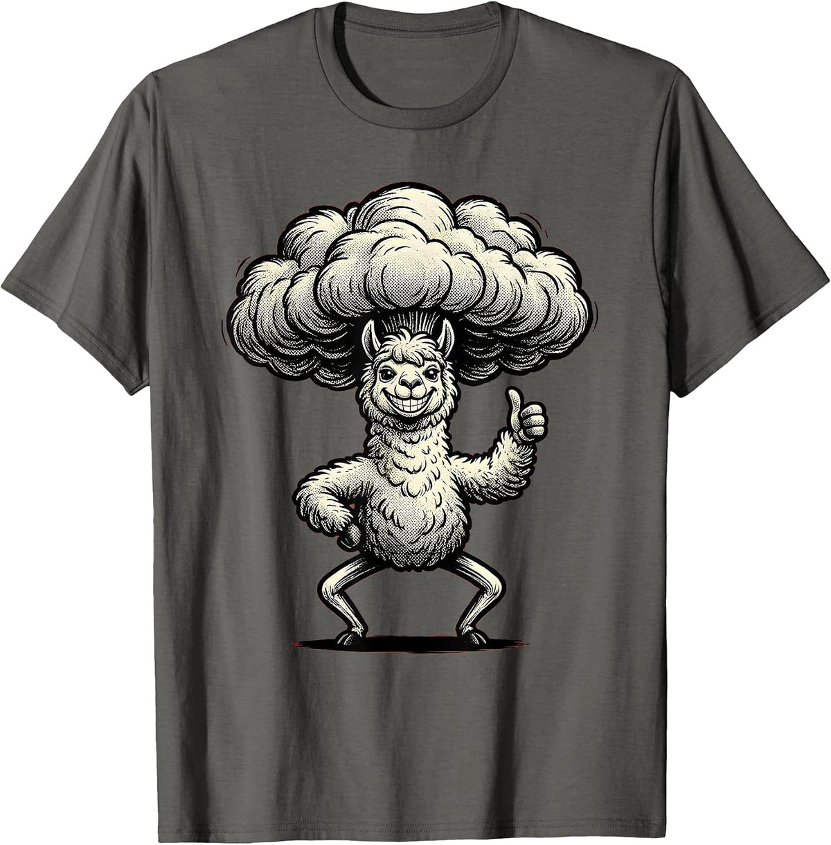 Men's Funny Fluffy Alpaca Ridiculous Haircut Proud Pose T-Shirt - Asphalt Grey