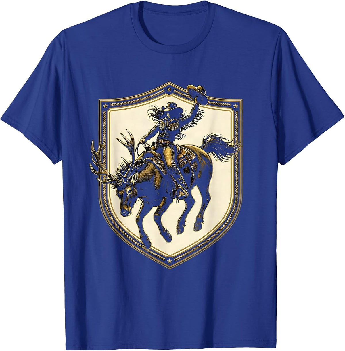 Men's Bucking Bronco Cowgirl Rodeo Graphic Design T-Shirt - Royal Blue