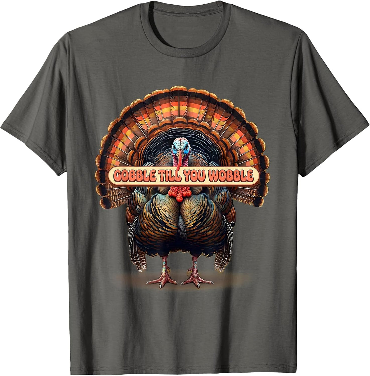 Men's Gobble Till You Wobble Funny Thanksgiving Design T-Shirt - Asphalt Grey