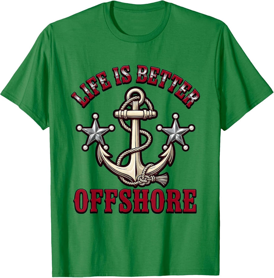 Men's Life Is Better Offshore Sailor Design T-Shirt - Kelly Green