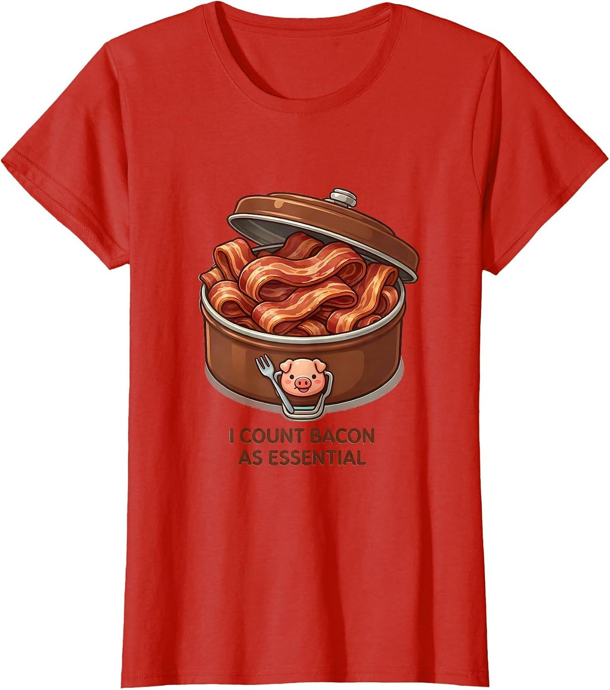 I Count Bacon As Essential Cute Kawaii Food Humor Pig Lover T-Shirt - Red