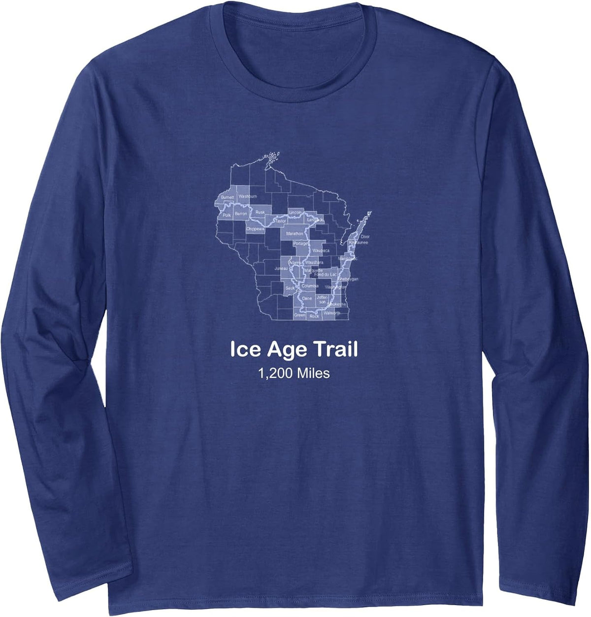 The Ice Age National Scenic Trail Long Sleeve T-Shirt - Adult Unisex Navy Blue