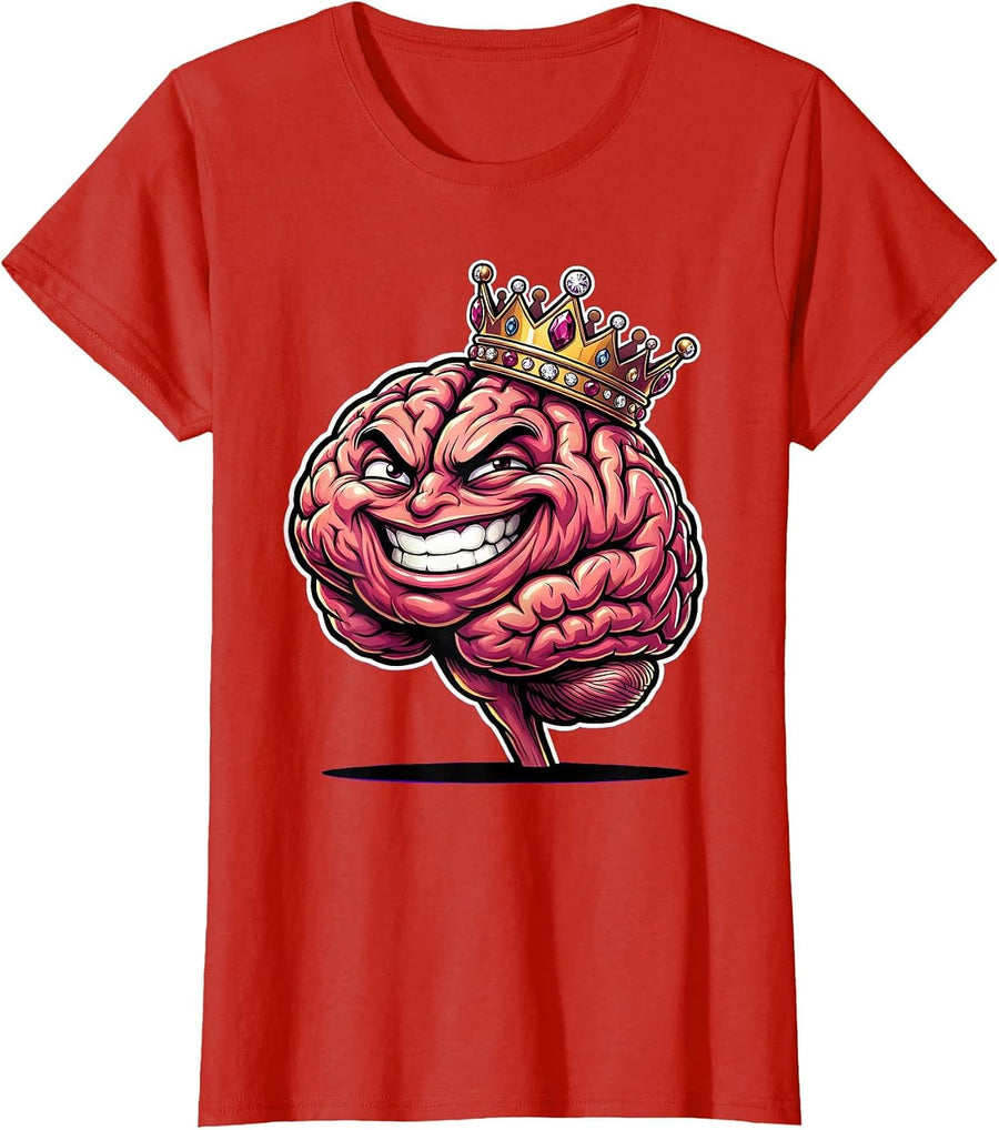 Women's Rizz Em With The Tism Glowing Crown Brain T-Shirt - Red