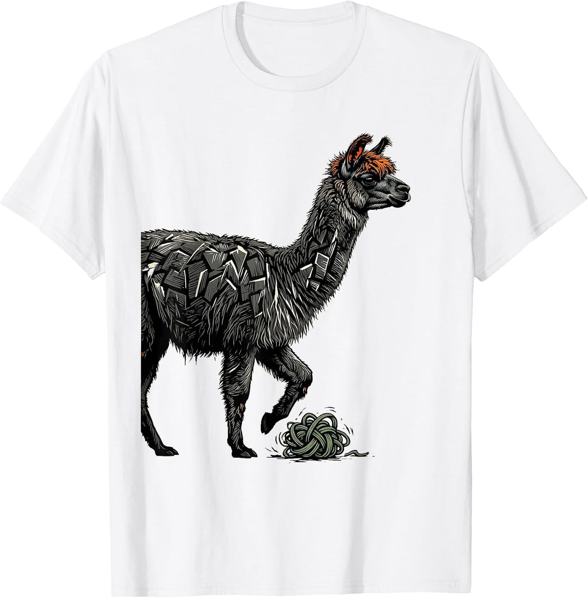 Men's Llama Linocut Funny Alpaca Lover Gift T-Shirt - White