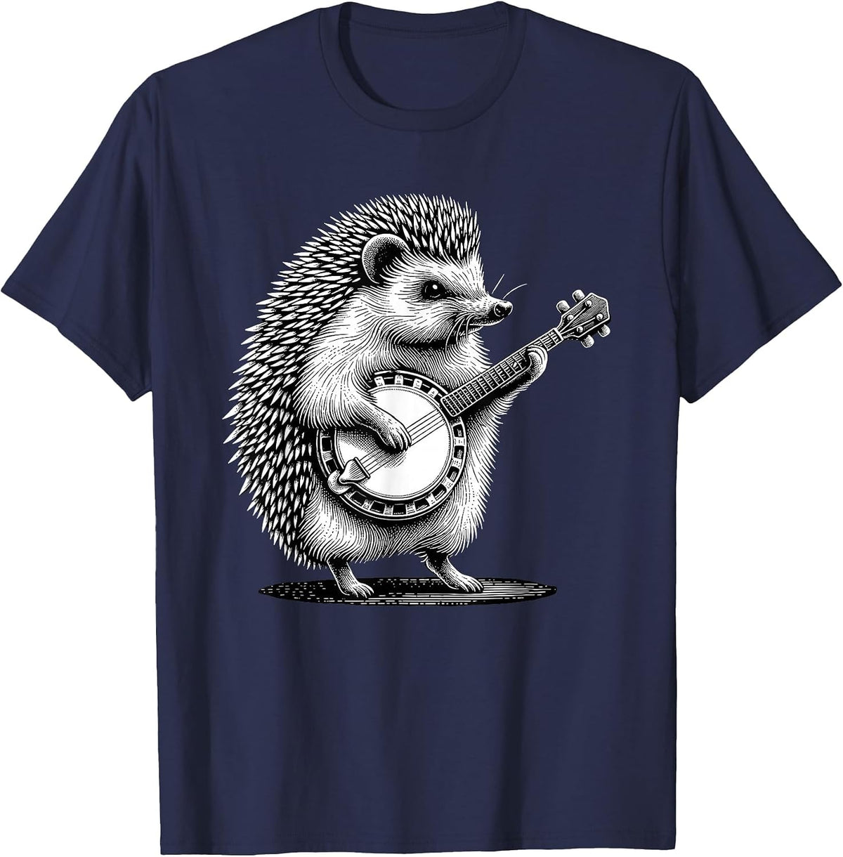 Hedgehog Playing Banjo Marching Band Musician Instrument T-Shirt - Navy Blue