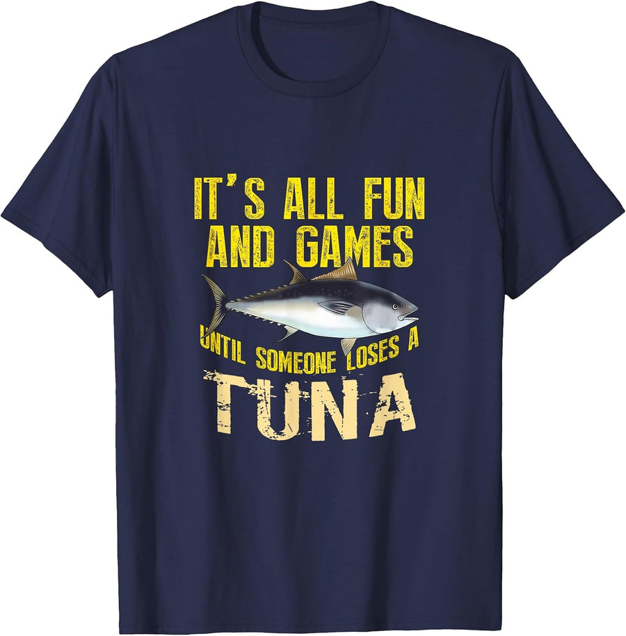 Funny Tuna Fishing Graphic Saltwater Fish Men Women Kid T-Shirt - Navy Blue