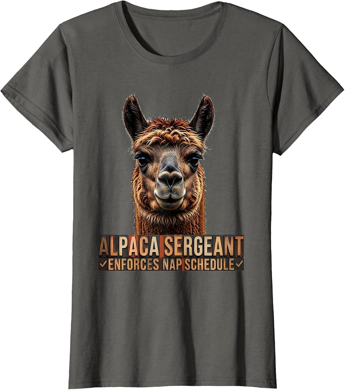 Women's Alpaca Sergeant Enforces Nap Schedule Funny T-Shirt - Asphalt Grey