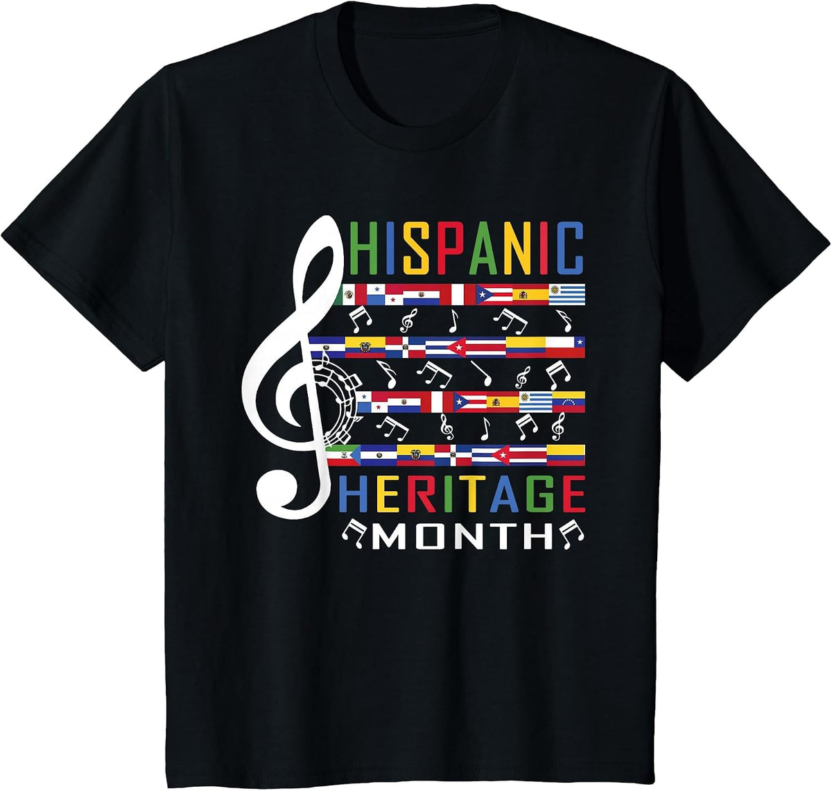 Music Teacher Kid National Hispanic Heritage Month T-Shirt - Black