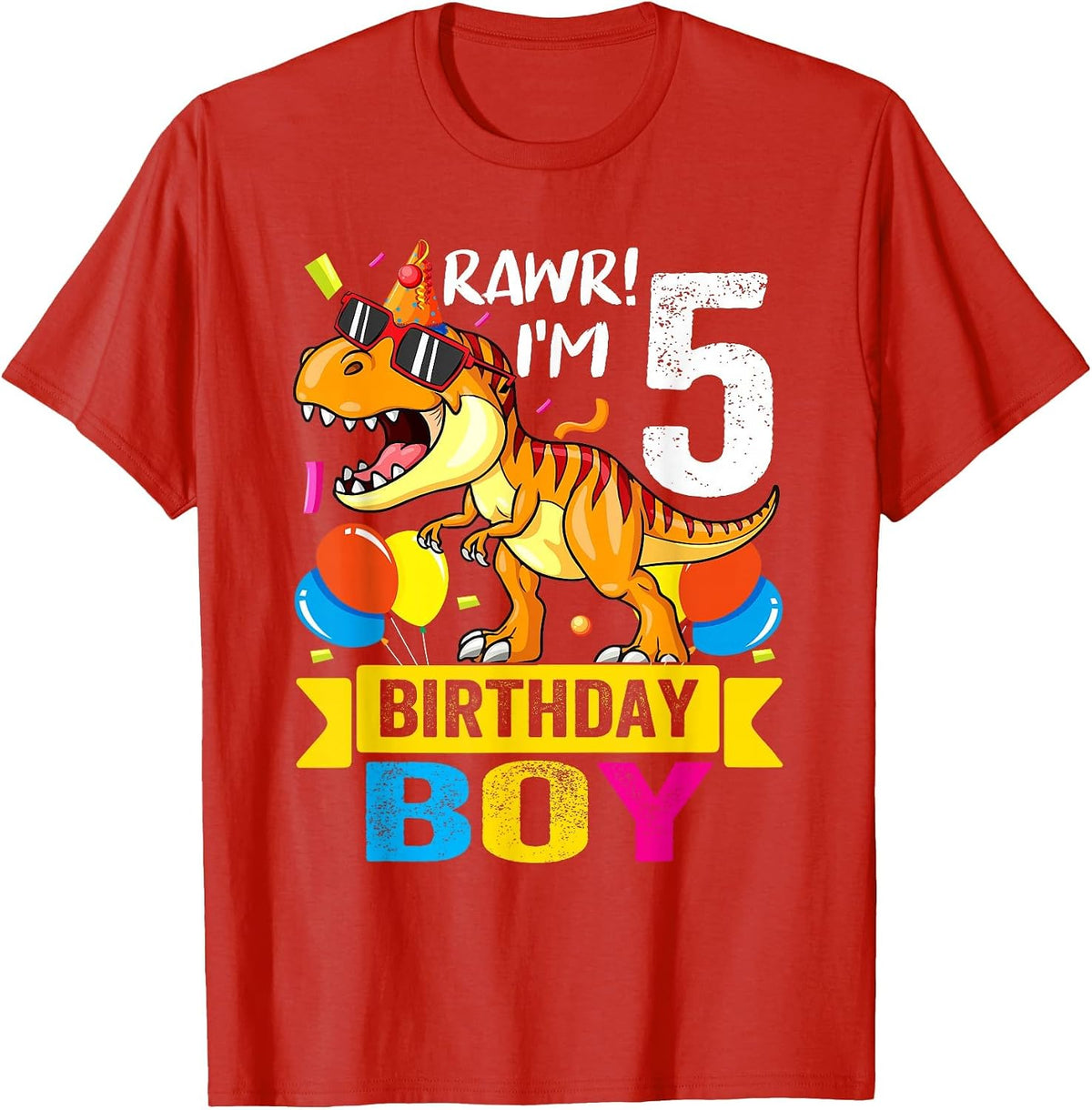 Rawr I'm 5th Birthday Boy Dinosaur T rex 5 Year Old Kids T-Shirt - Red
