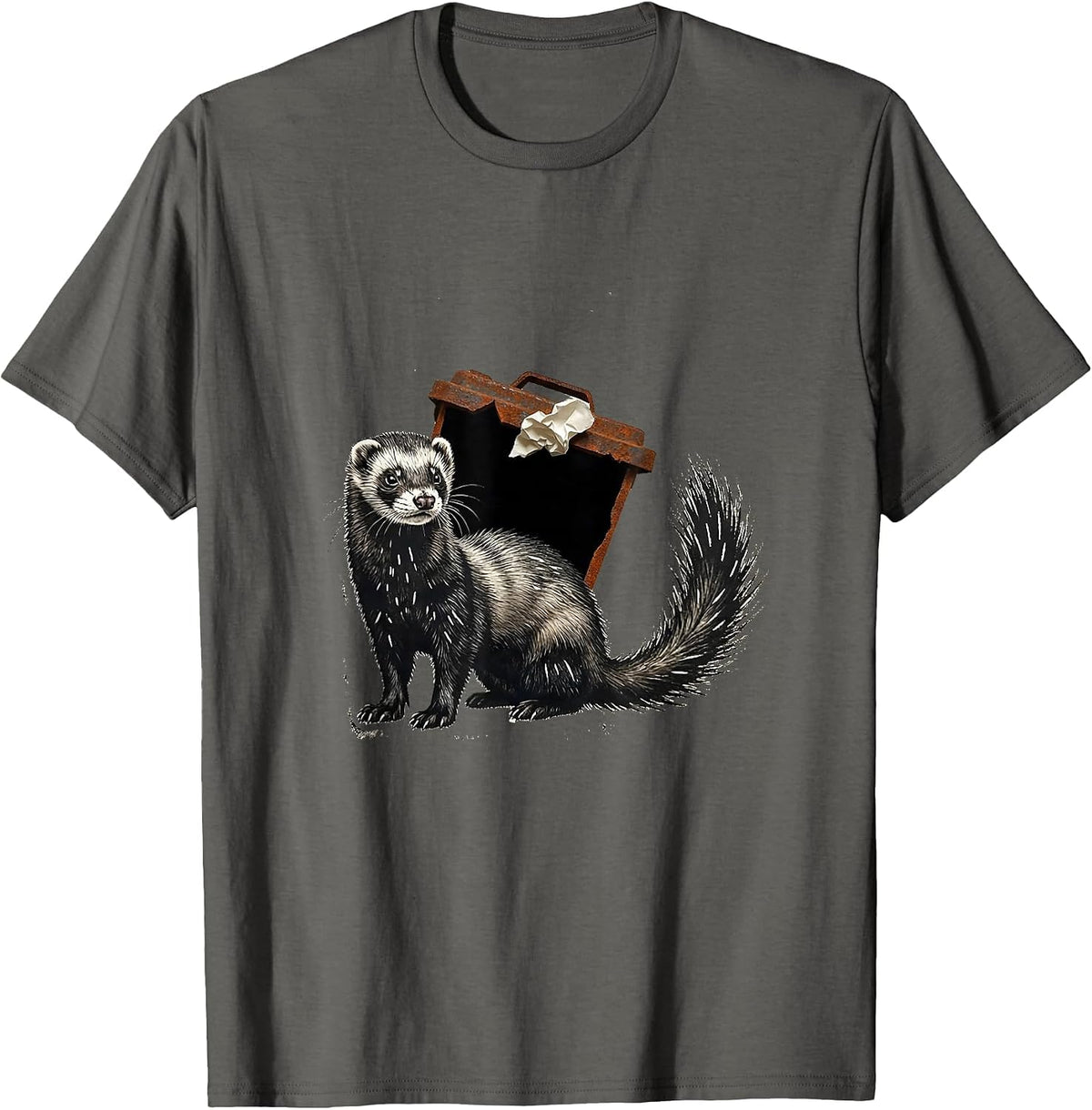 Men's Ferret In Recycling Bin Funny Ferret Lover Gift T-Shirt - Asphalt Grey