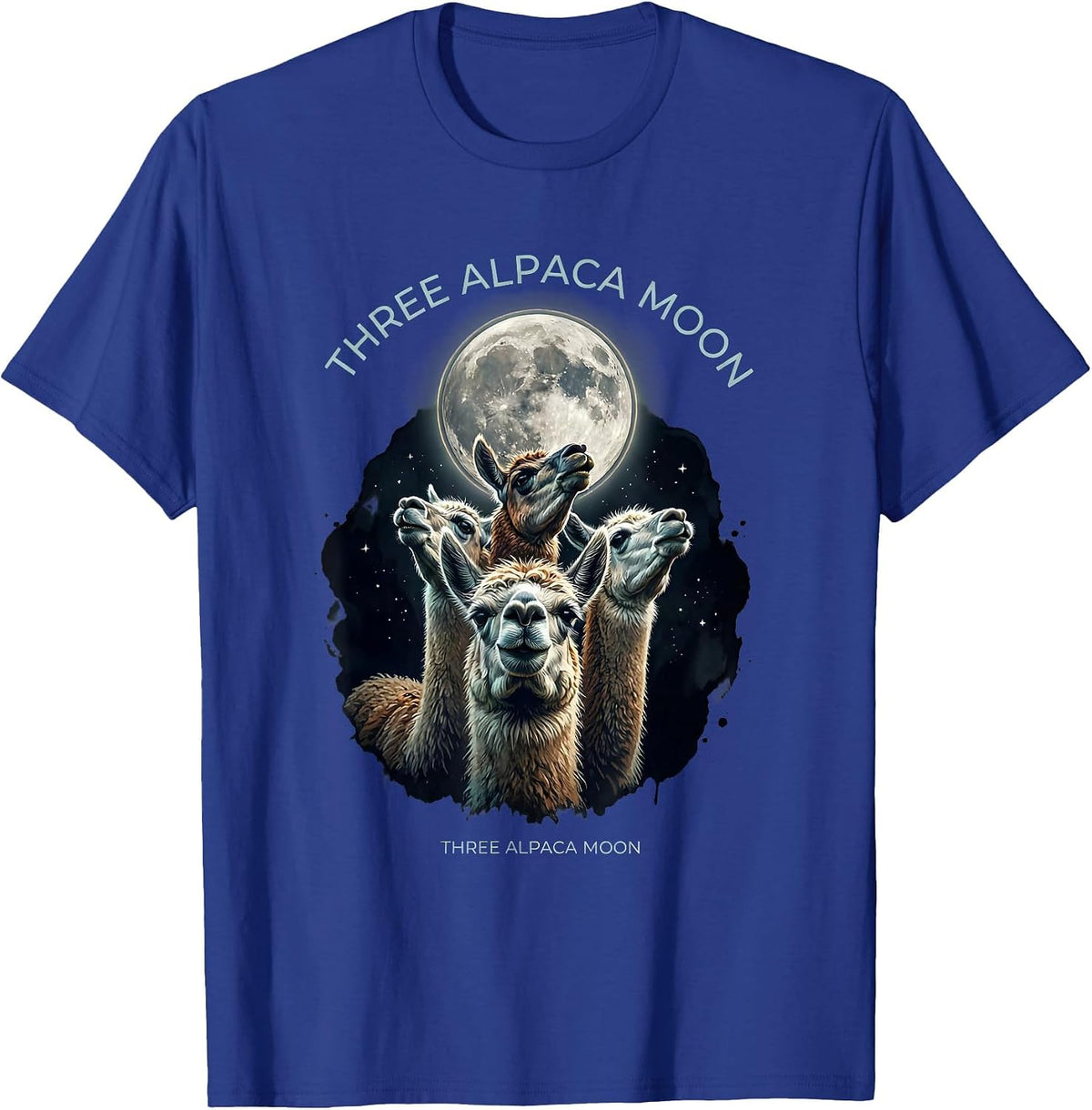 Three Alpaca Moon Surreal Alpaca Lover Meme Humor T-Shirt - Royal Blue
