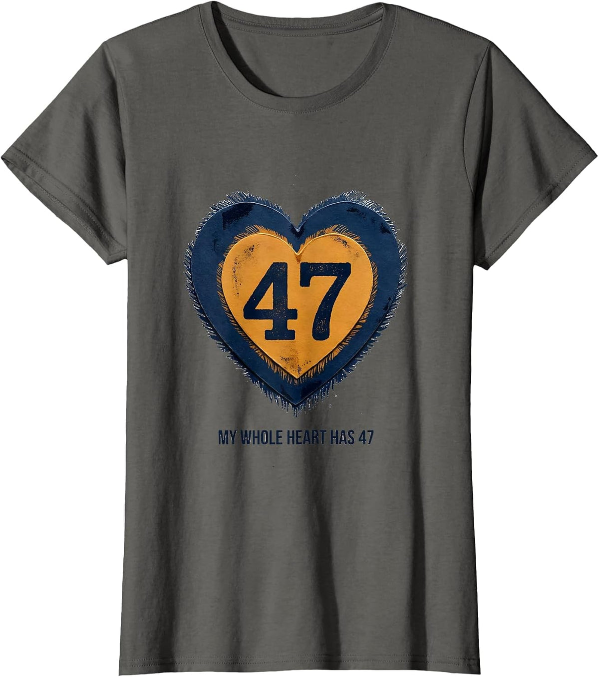 Women's My Whole Heart Has 47 Rubber Stamp Down Syndrome Awareness T-Shirt - Asphalt Grey