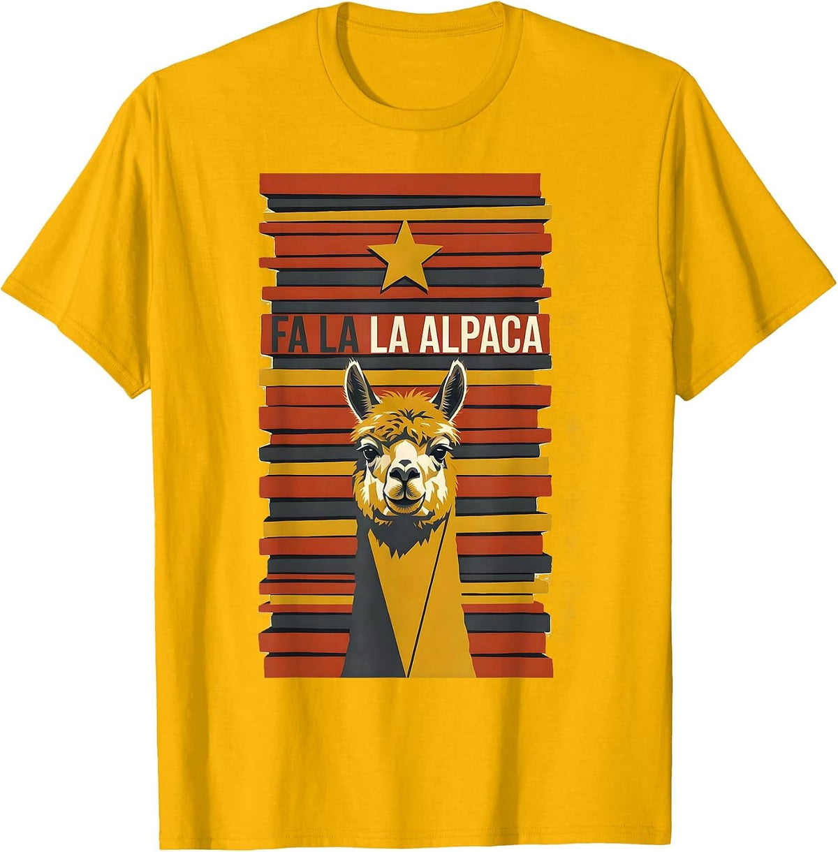Fa La La Alpaca Midcentury Modern Funny Christmas Animal Pun T-Shirt - Golden Yellow