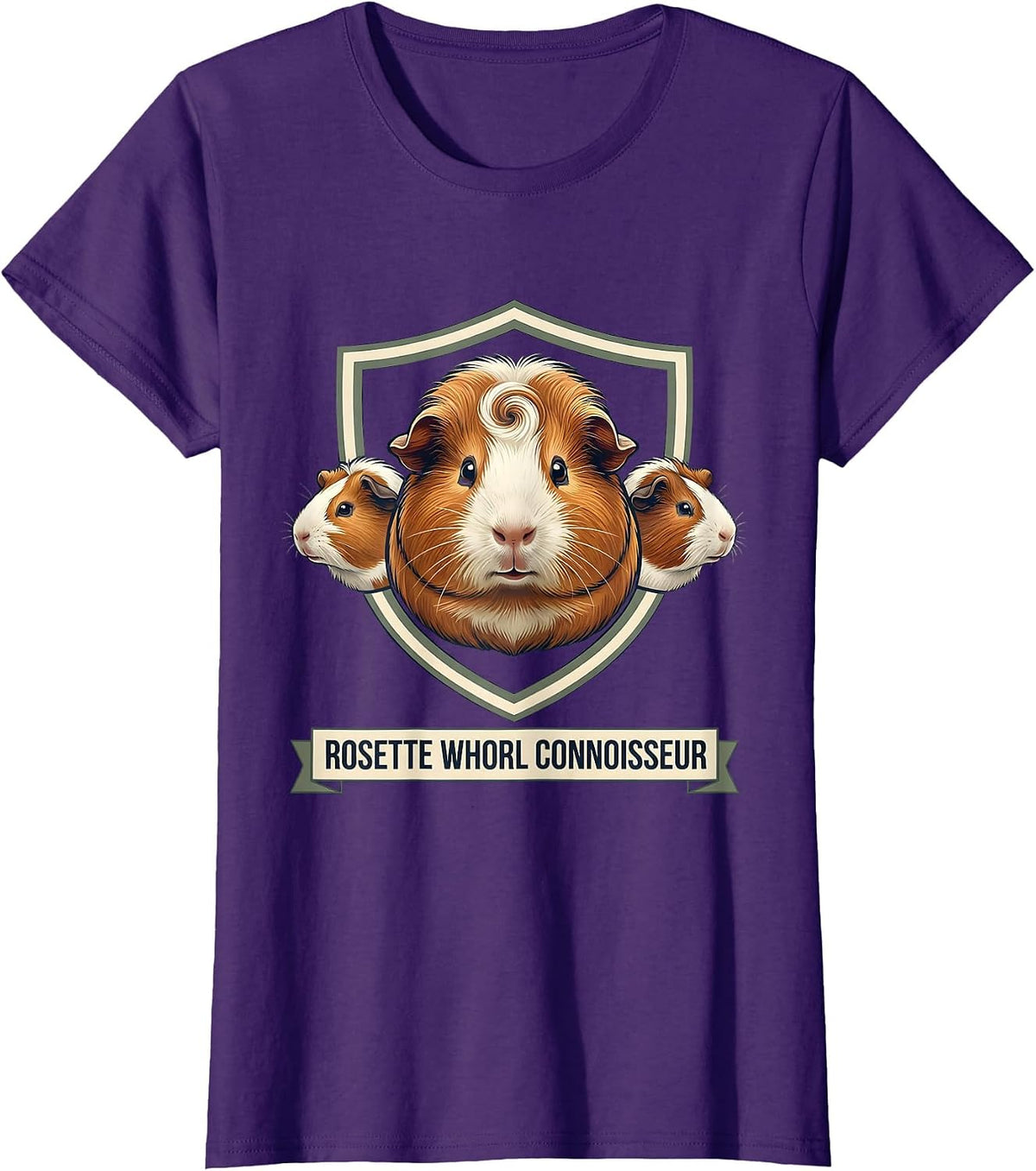 Women's Rosette Whorl Connoisseur Funny Guinea Pig Lover Emblem T-Shirt - Purple