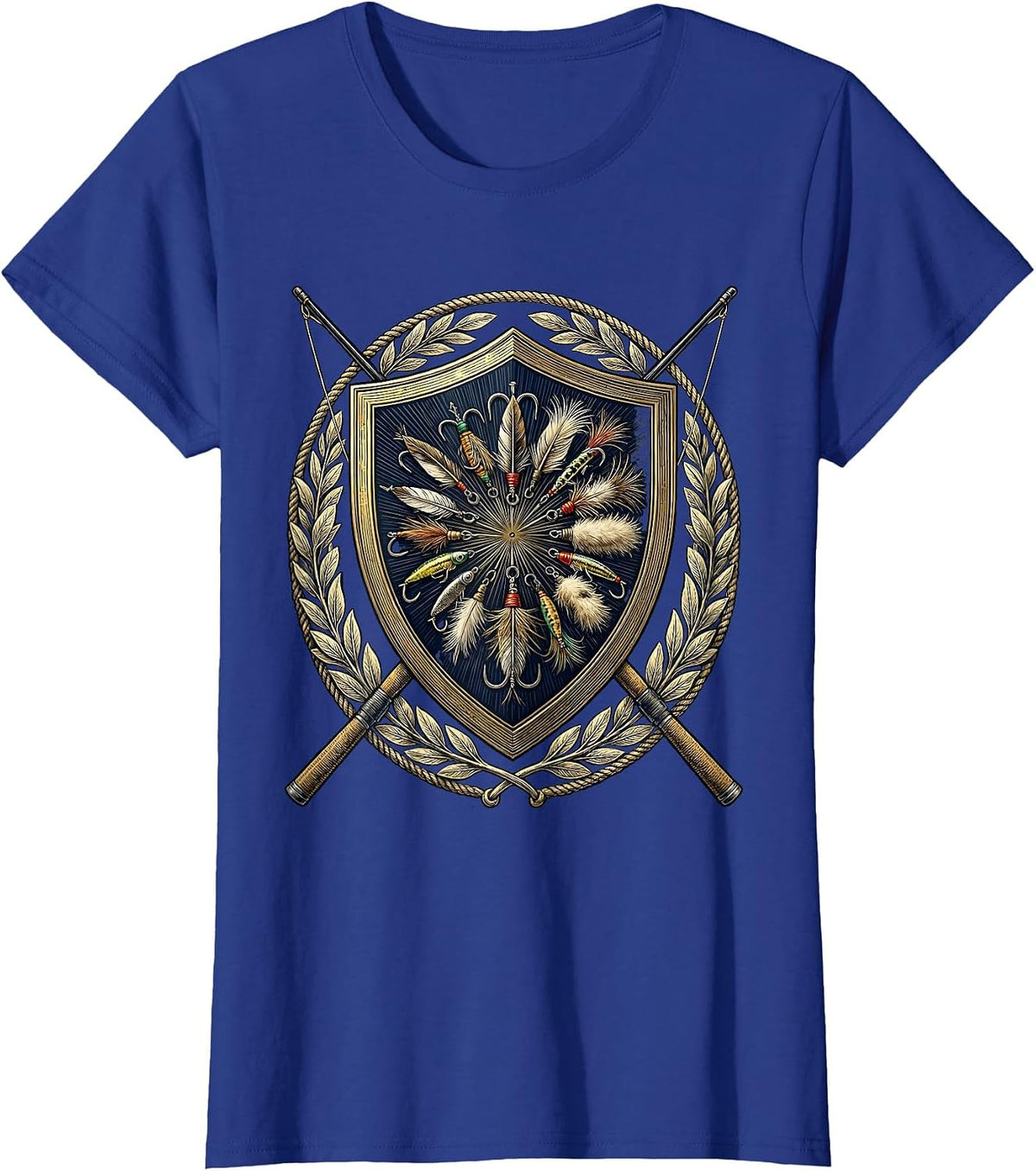 Women's Colorful Fly Fishing Lures Graphic Tee T-Shirt - Royal Blue