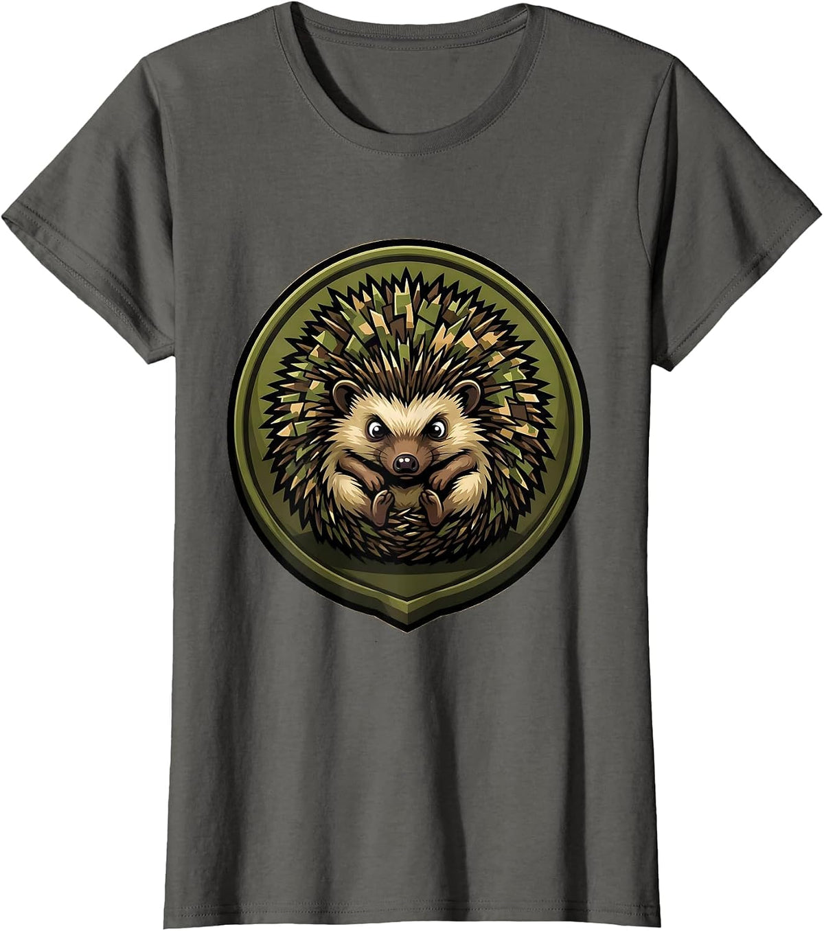 Women's Kids Camo Hedgehog Rolled Up Ball Graphic T-Shirt - Asphalt Grey