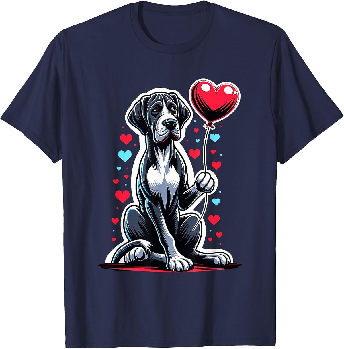 Great Dane Dog Valentine's Day Dog Owner Valentine T-Shirt - Navy Blue