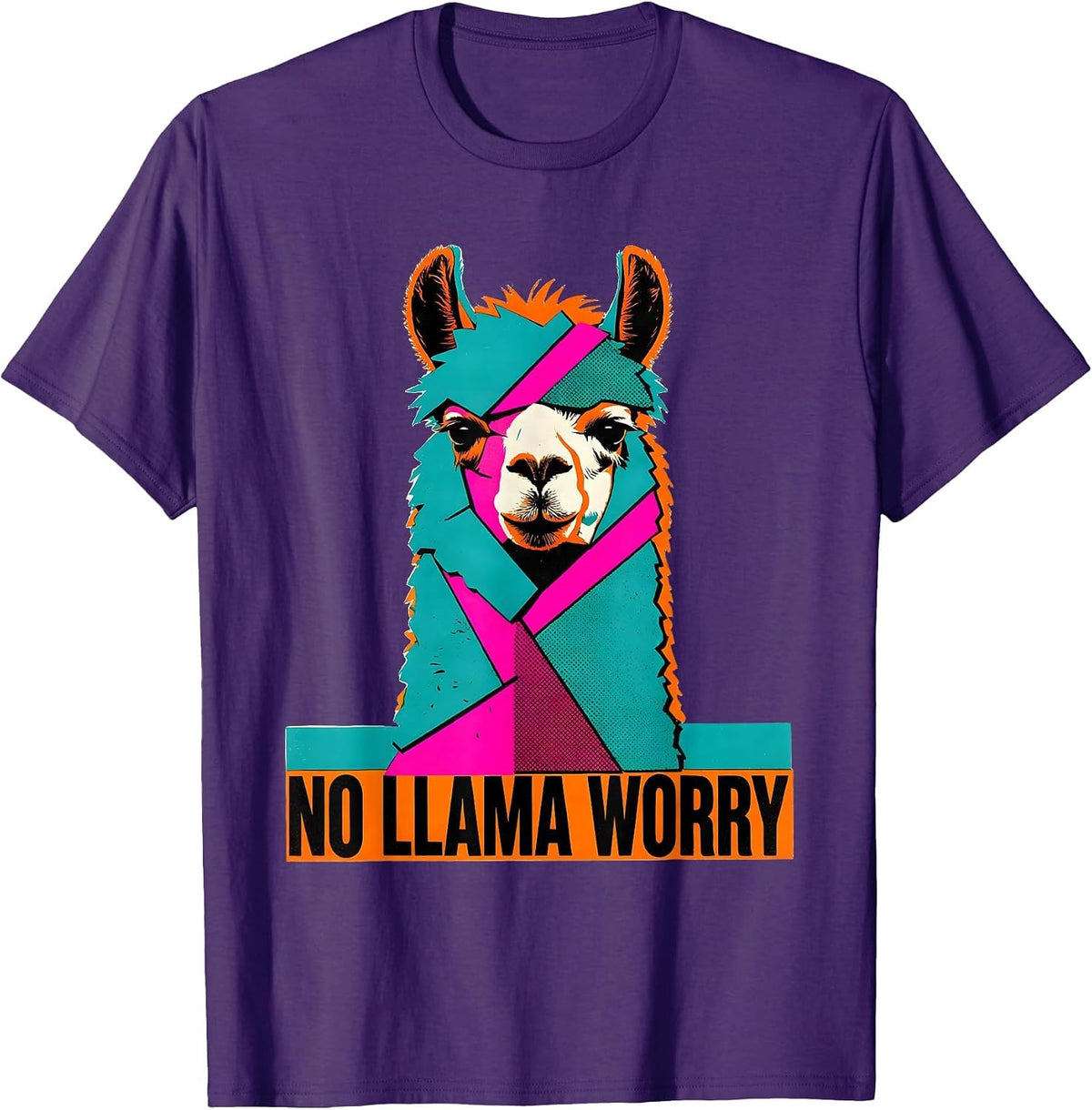 Men's No Llama Worry Funny Llama Alpaca Humor Gift T-Shirt - Purple