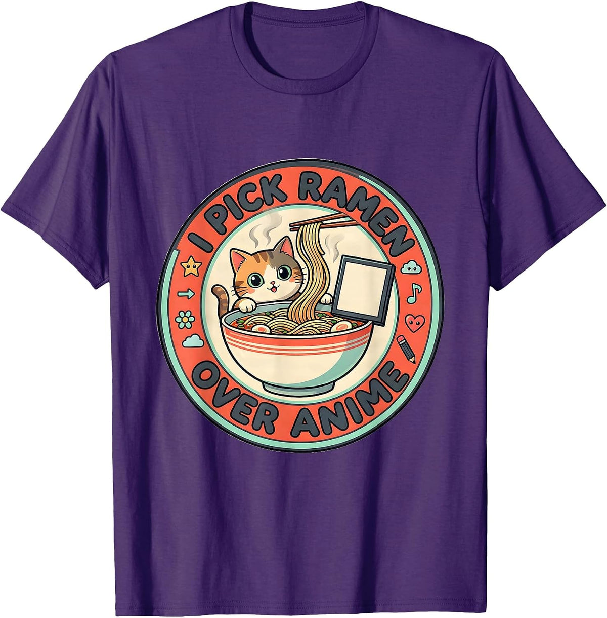 I Pick Ramen Over Anime Funny Kawaii Cat Anime Gift T-Shirt - Purple