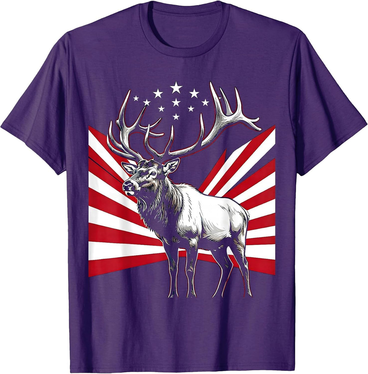 Elk in Golden Meadow Freedom Nature Design T-Shirt - Purple