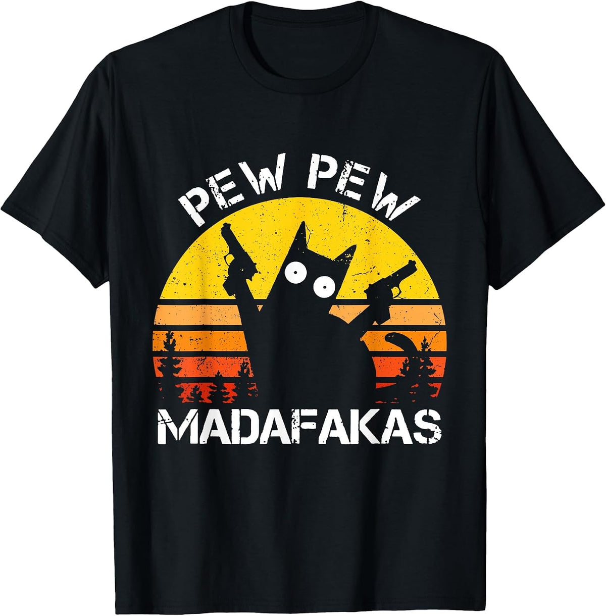 CAT - Pew Pew Madafakas Crazy Summer Cat with Gun T-Shirt - Black