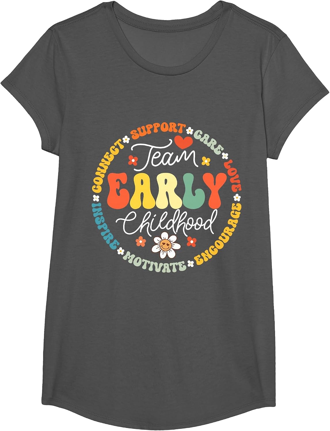 Early Childhood Team ECE Teacher Back to School Education T-Shirt - Girls Asphalt Grey