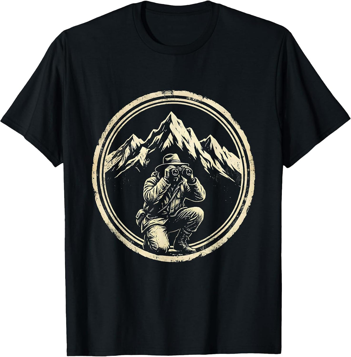 Men's Camo Hunter Glassing Snowy Mountain Peaks T-Shirt - Black