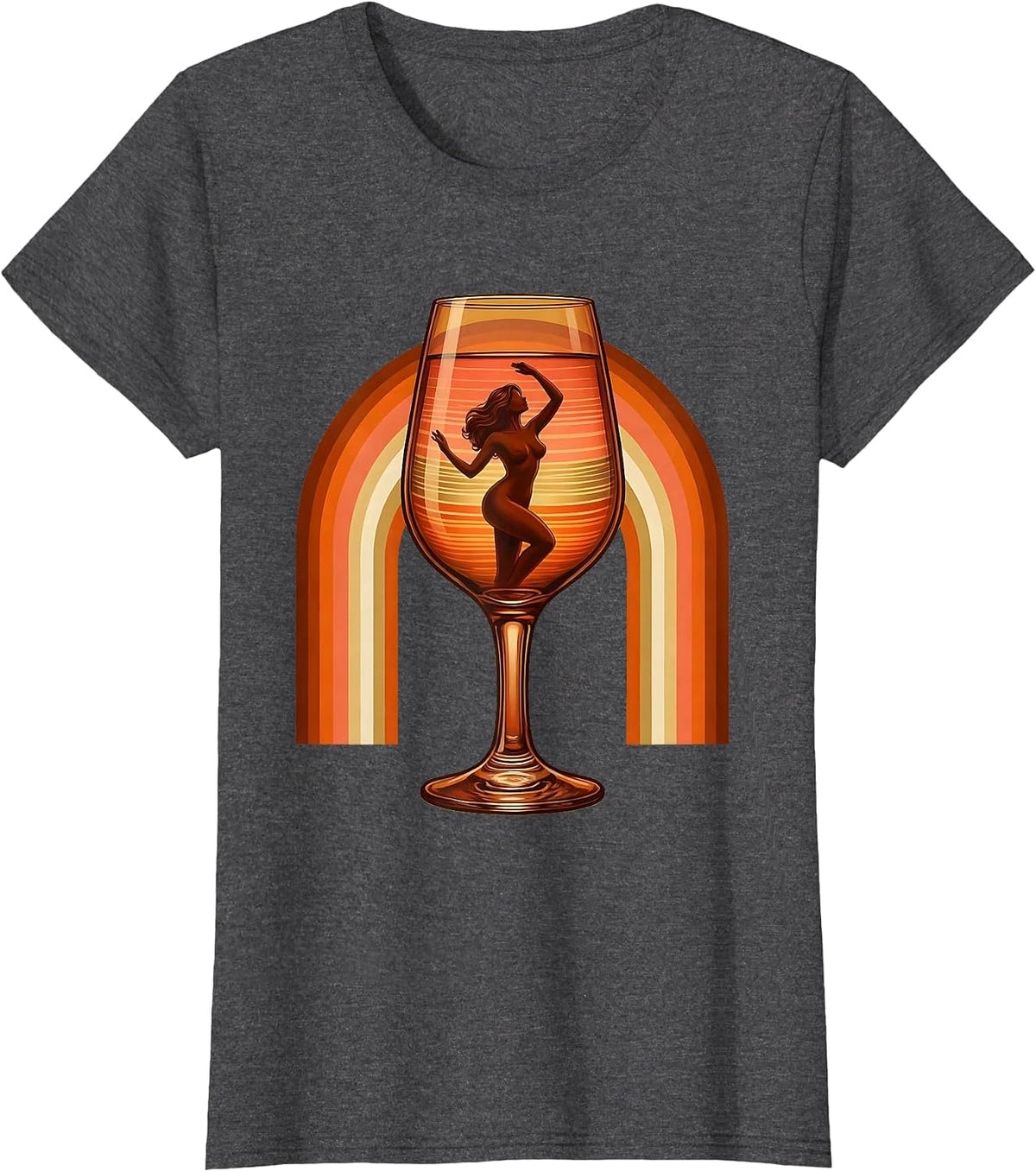 Women's Gigi Champagne Glass Silhouette Graphic Tee T-Shirt - Dark Heather Grey