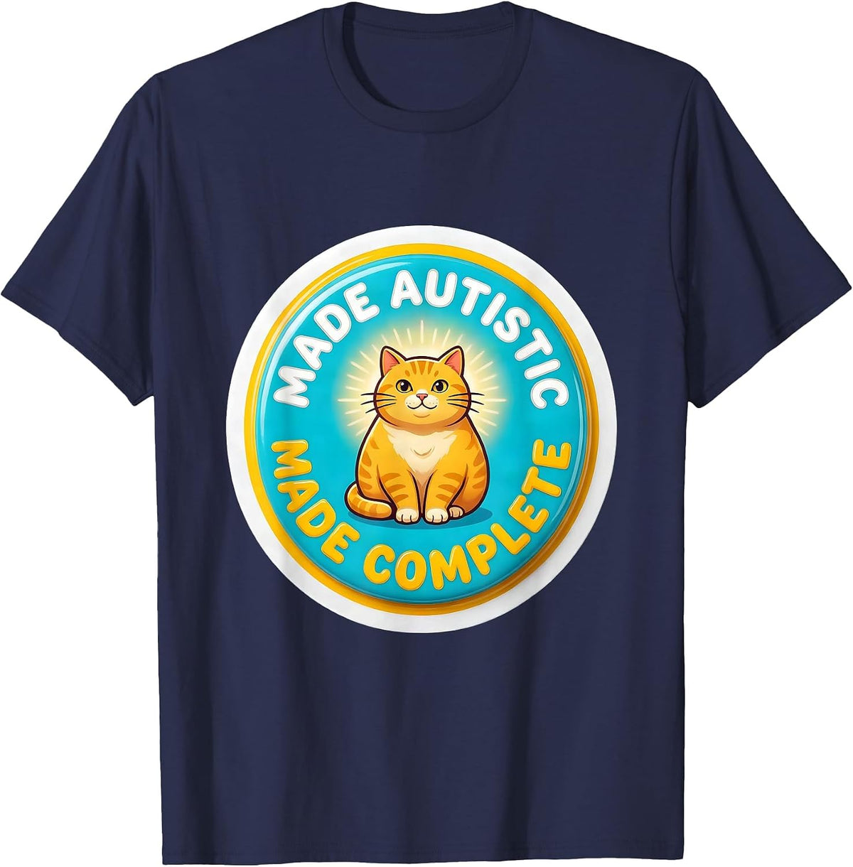 Men's Made Autistic Made Complete Funny Autistic Cat Meme Bootleg T-Shirt - Navy Blue