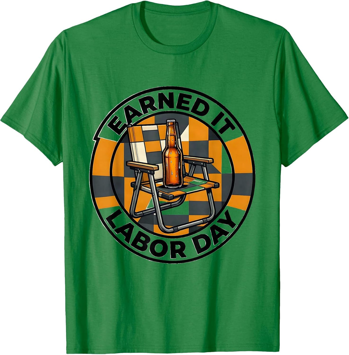 Men's Folded Lawn Chair Beer Humor End-Of-Summer Novelty T-Shirt - Kelly Green