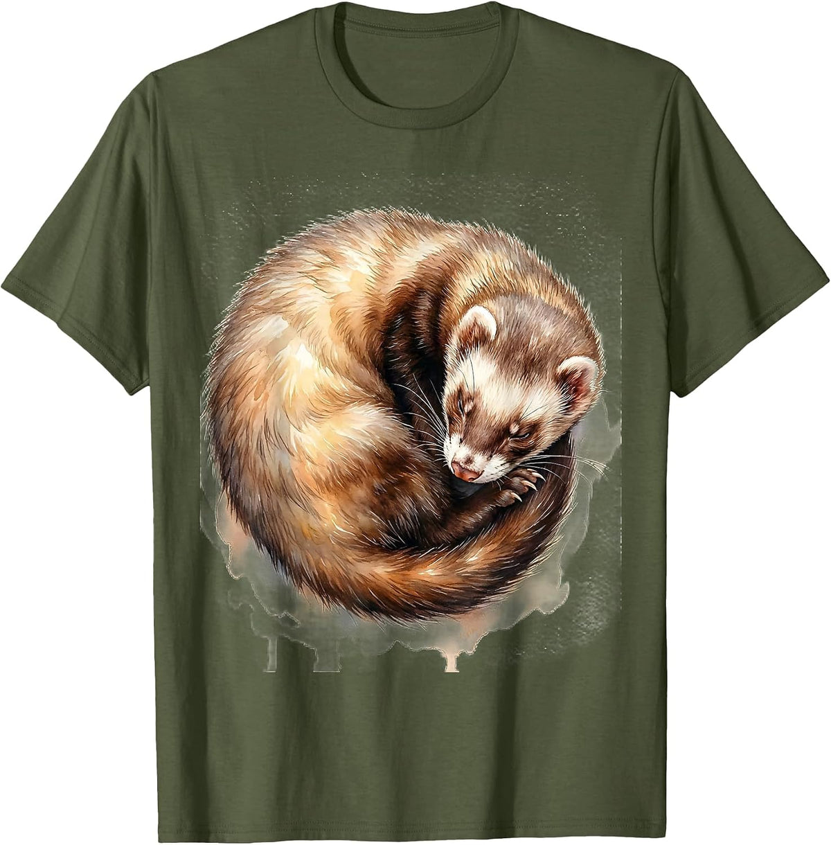 Men's Ferret Curl Watercolor Cute Ferret Lover Gift T-Shirt - Olive Green