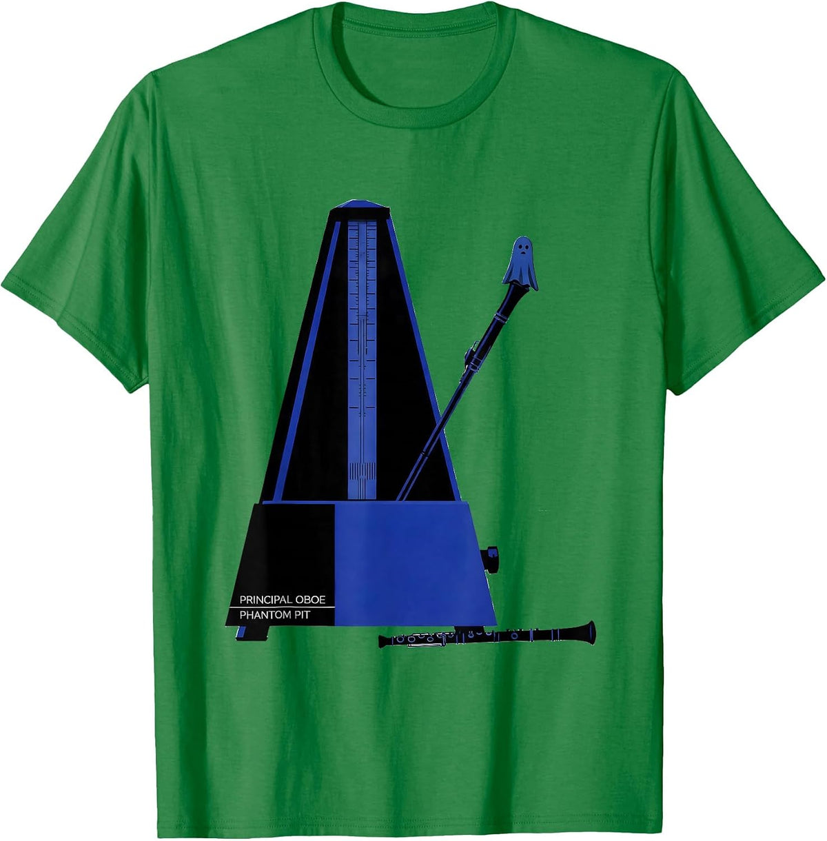 Men's Principal Oboe Phantom Pit Whimsical Music Teacher Halloween T-Shirt - Kelly Green