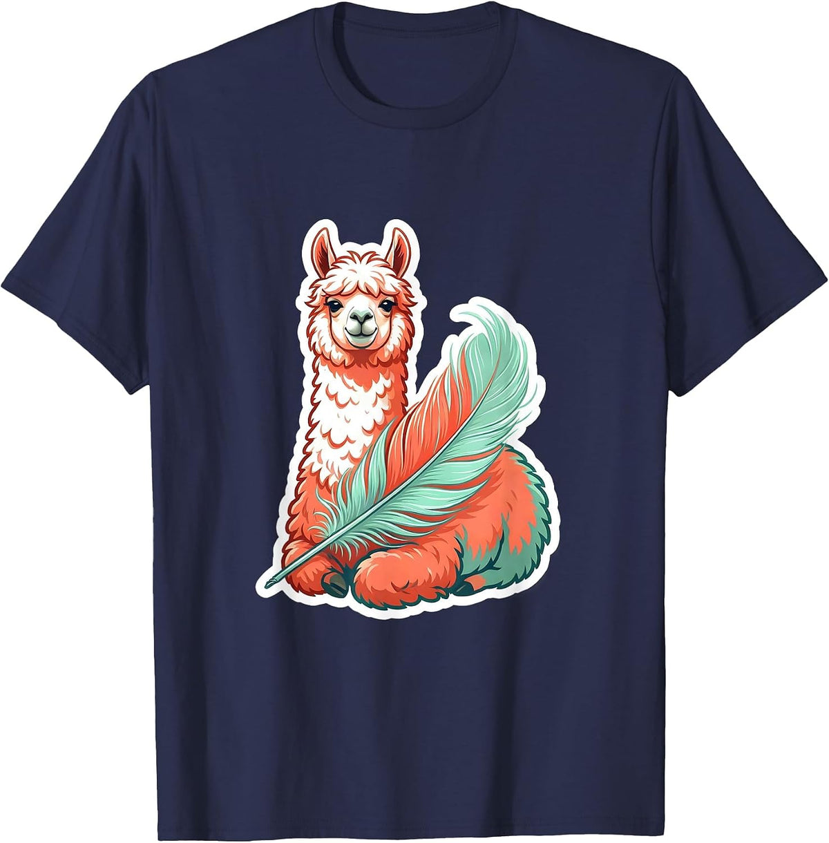 Men's Relaxed Llama Sticker Funny Alpaca Lover Gift T-Shirt - Navy Blue