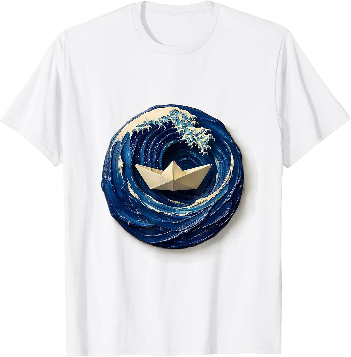 Men's Small Boat vs Massive Waves Nautical Art T-Shirt - White
