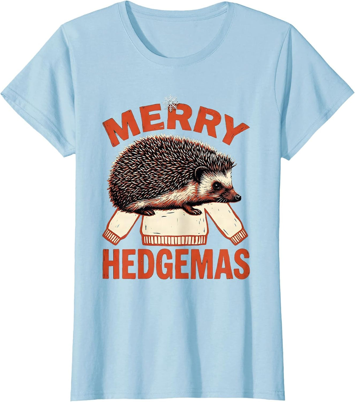 Women's Merry Hedgemas Cute Hedgehog Christmas Humor Novelty Gift T-Shirt - Baby Blue