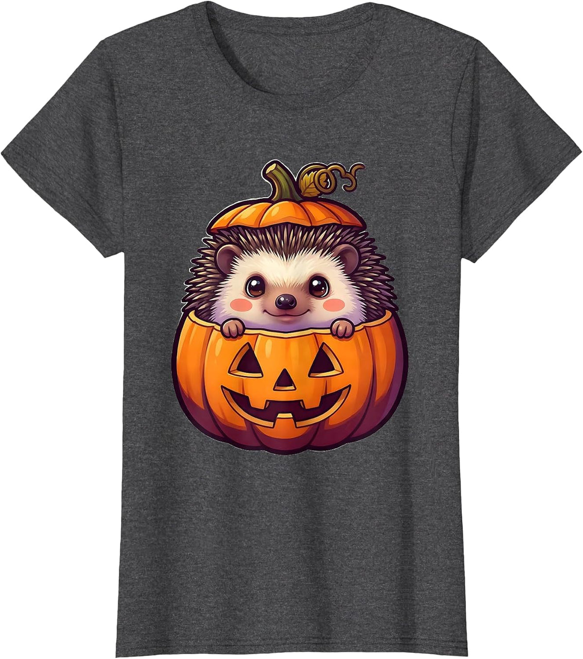 Women's Cute Chibi Hedgehog Pumpkin Halloween Kids Humor T-Shirt - Dark Heather Grey