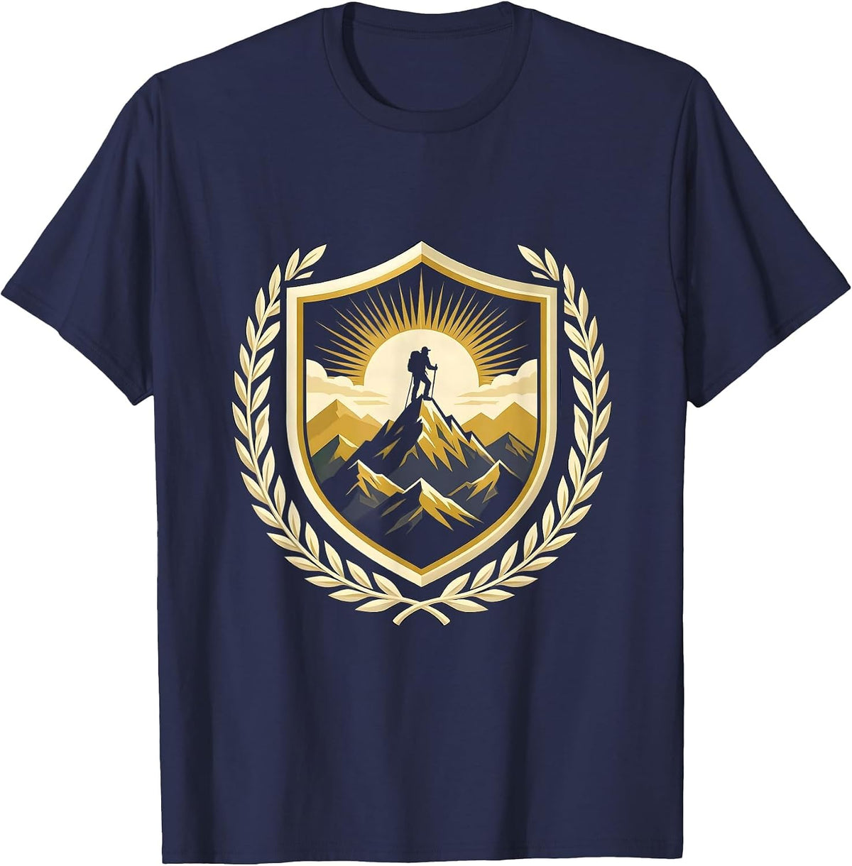Trailblazer Lone Hiker Mountain Ridge Silhouette T-Shirt - Navy Blue