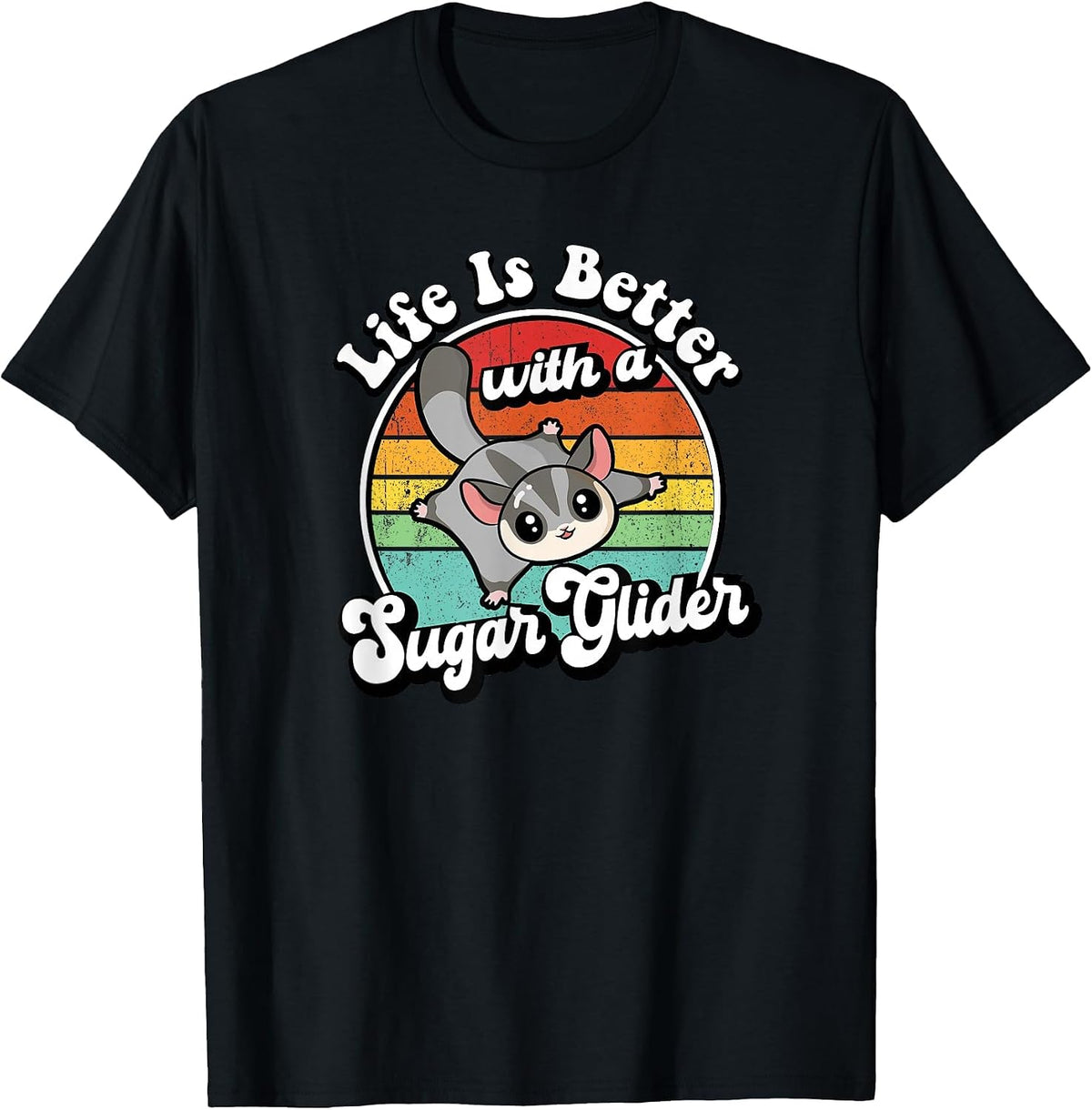 Cute Girls Retro Vintage Life is Better Sugar Glider Lover T-Shirt - Black