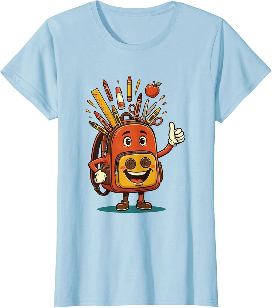 Women's Preschool Teacher Overflowing Backpack Graphic T-Shirt - Baby Blue