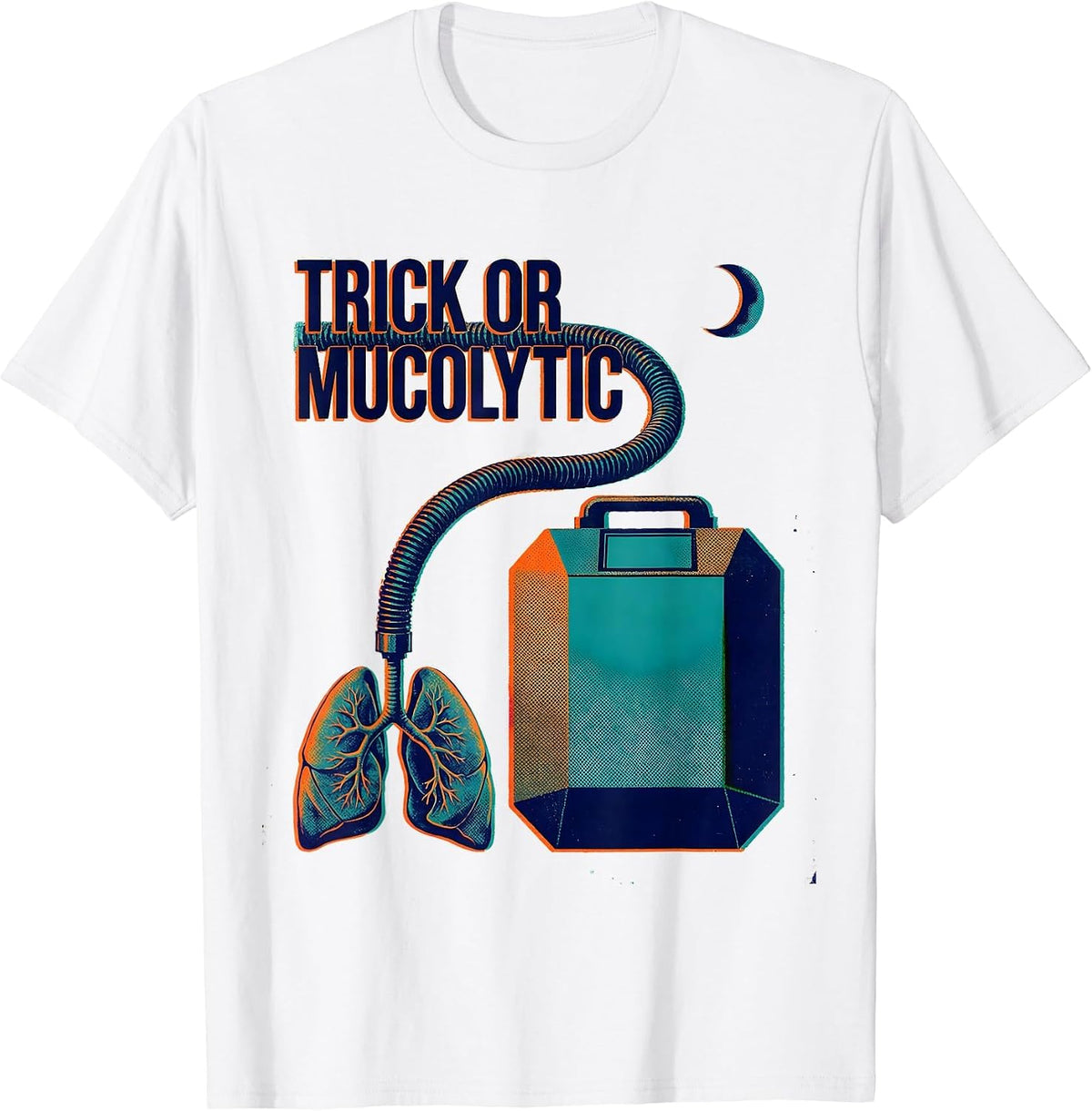 Men's Trick Or Mucolytic Risograph Respiratory Therapist Halloween T-Shirt - White
