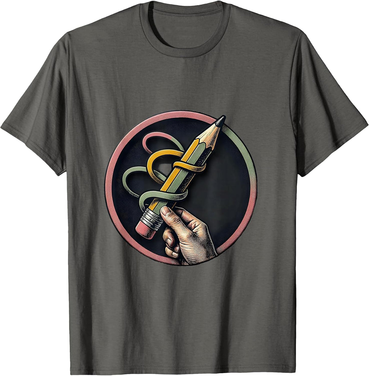 Men's Pencil Grip Occupational Therapy OT Month Workwear T-Shirt - Asphalt Grey
