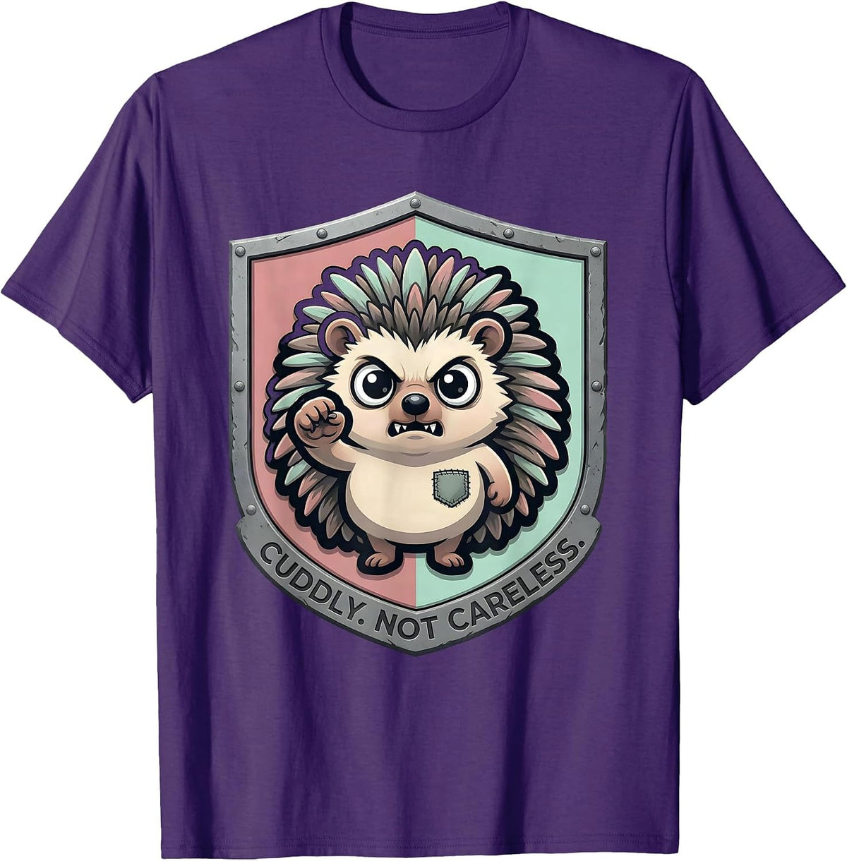 Men's Cuddly Not Careless Pastel Goth Kawaii Chibi Hedgehog Mascot T-Shirt - Purple