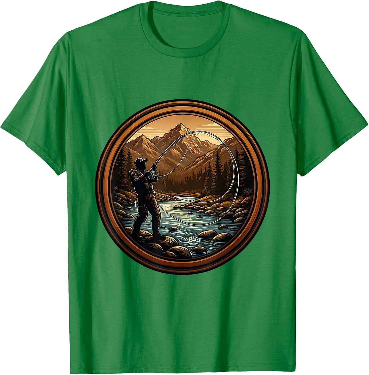Men's Fly Fisherman Casting Wide Arc Loop Graphic T-Shirt - Kelly Green
