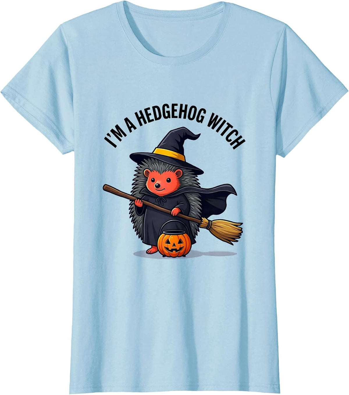 I'm A Hedgehog Witch Flat Vector Halloween Costume Men Women T-Shirt - Baby Blue