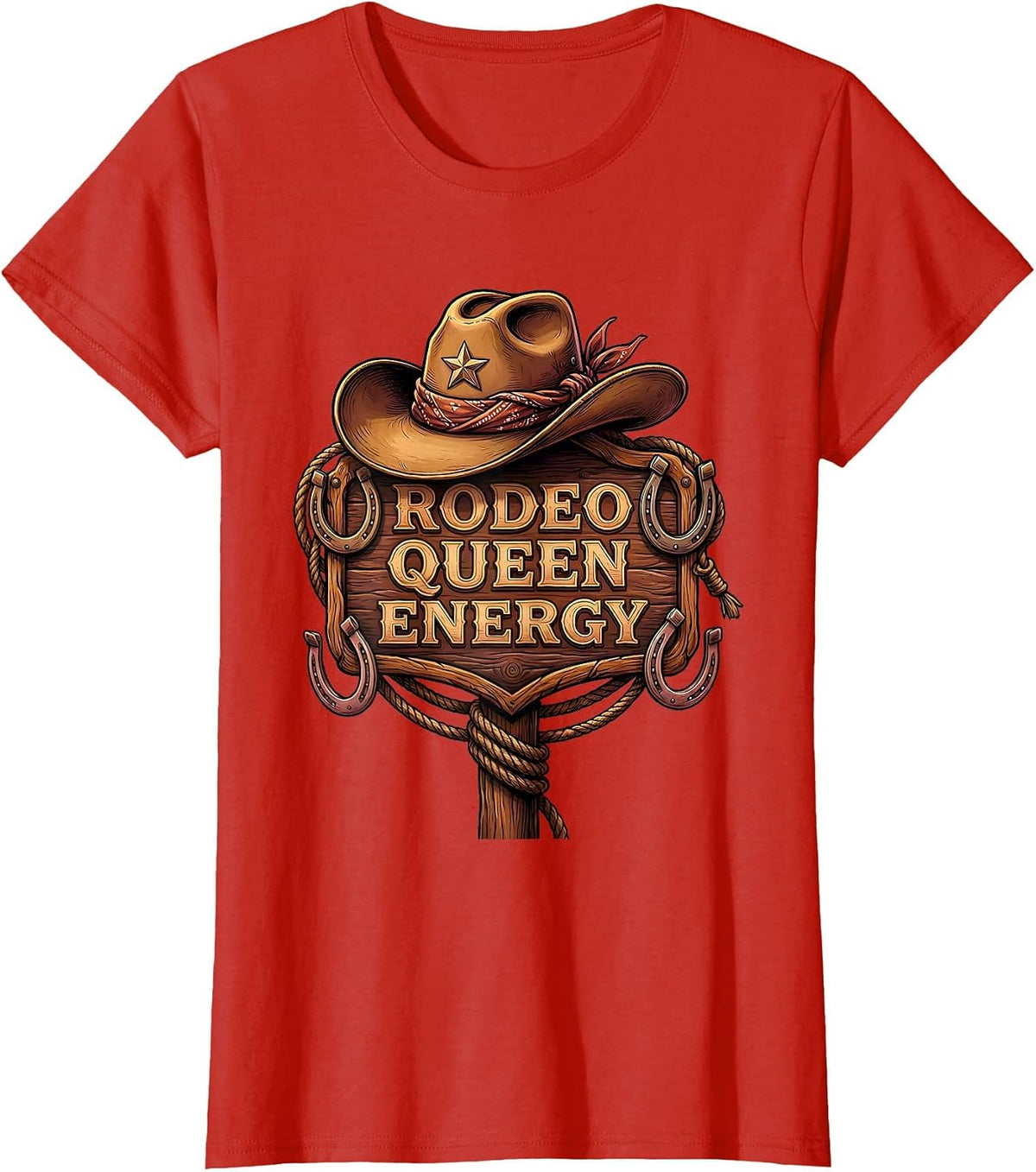 Women's Rodeo Queen Energy Cowgirl Design T-Shirt - Red