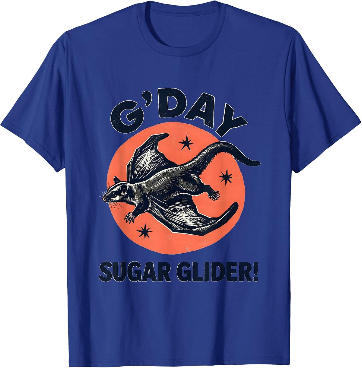 Men's G'Day, Sugar Glider Linocut Australian Wildlife Souvenir T-Shirt - Royal Blue