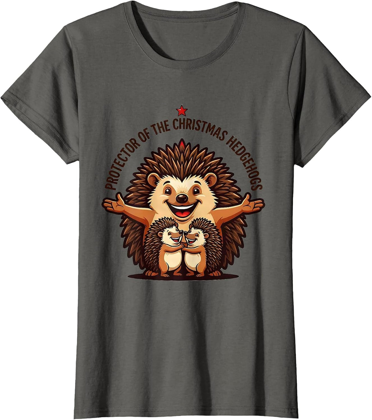 Women's Protector Of The Christmas Hedgehogs Cute Hedgehog Lover T-Shirt - Asphalt Grey