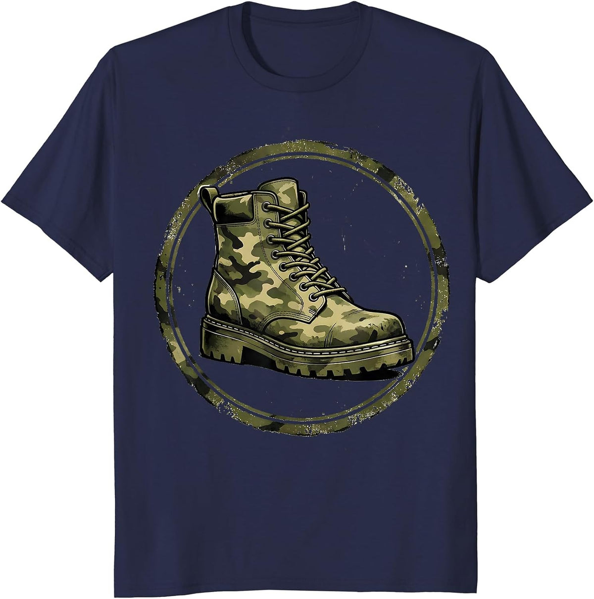 Old School Camo Army Boot Graphic T-Shirt - Navy Blue