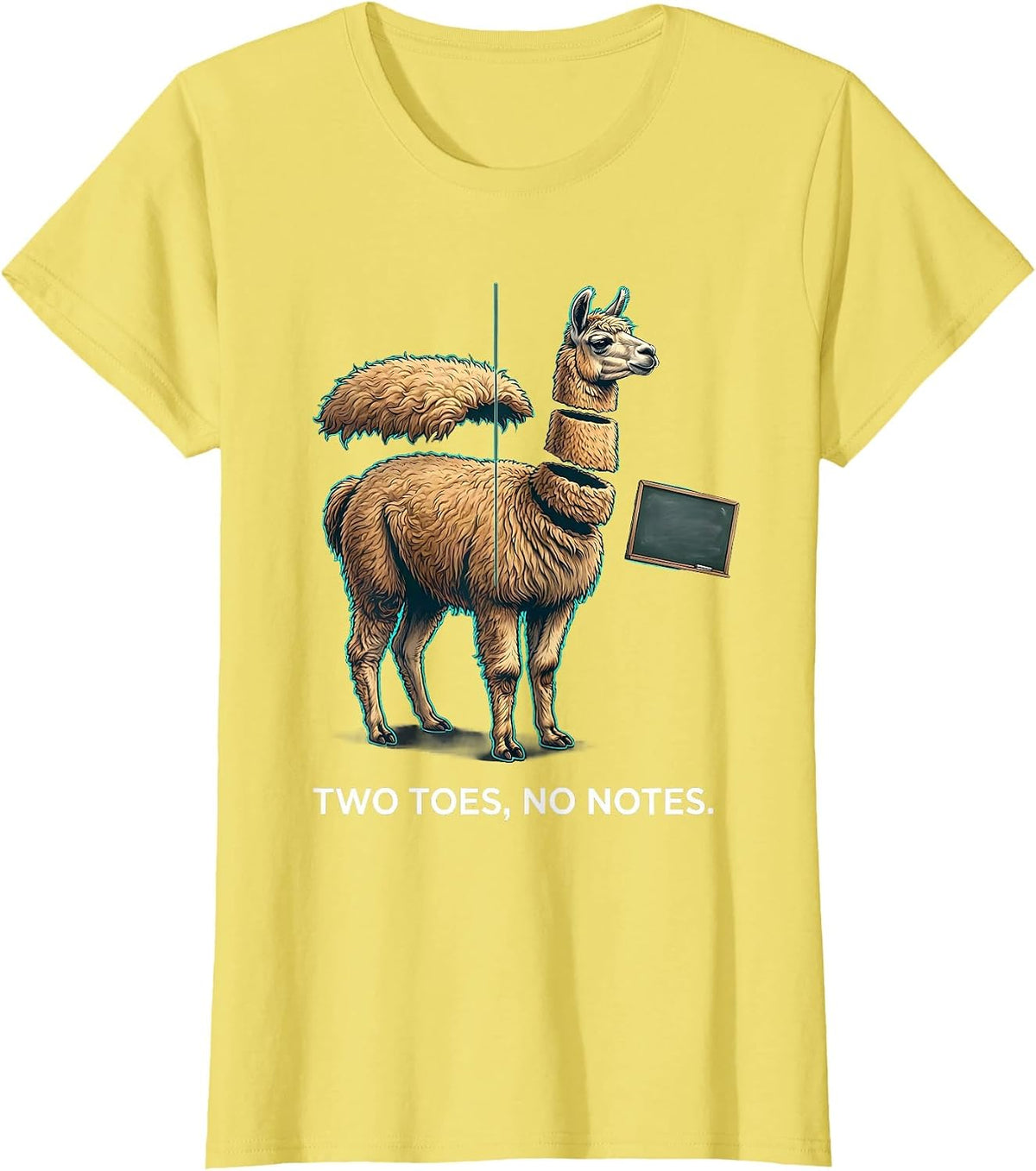 Women's Two Toes No Notes Funny Llama Alpaca Pun Gift T-Shirt - Lemon Yellow